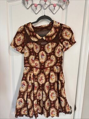 LIZ LISA Brown and Cream Floral Peter Pan Collar Mini Dress